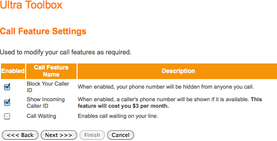Screenshot: Call Feature Settings