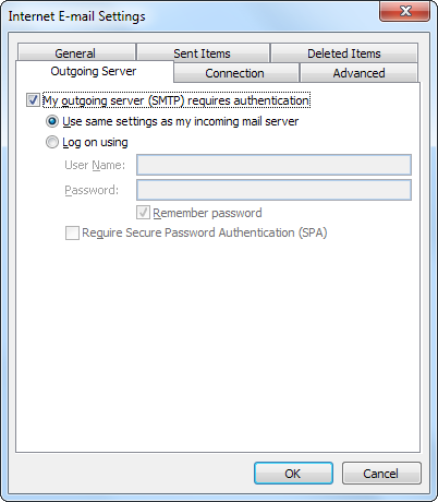 Internet E-Mail Settings: Outgoing Server Internet E-Mail Settings: Outgoing Server