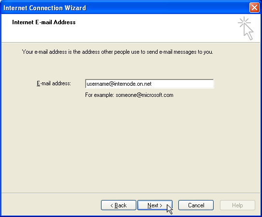Internet Connection Wizard: Internet E-Mail Address Internet Connection Wizard: Internet E-Mail Address
