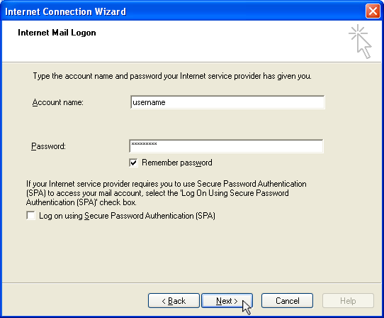 Internet Connection Wizard: Internet Mail Logon Internet Connection Wizard: Internet Mail Logon