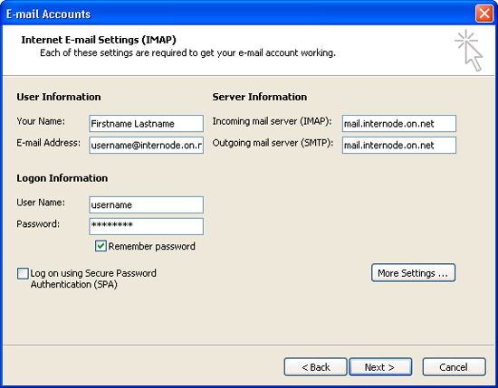 E-Mail accounts: Internet E-mail Settings (IMAP) E-Mail Accounts: Internet E-mail Settings (IMAP)