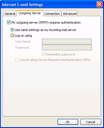 Internet E-Mail Settings: Outgoing Server Internet E-Mail Settings: Outgoing Server