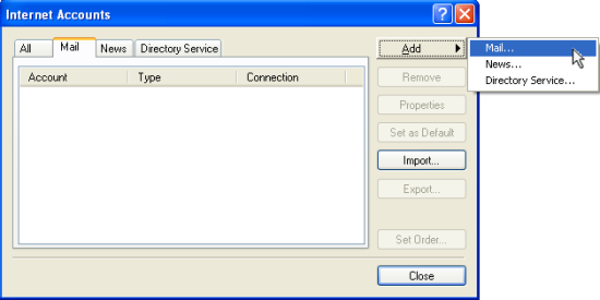 Screenshot: The Add… Mail menu