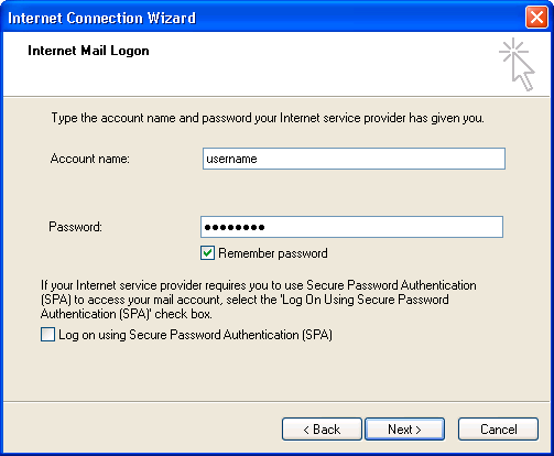 Screenshot: Account login information