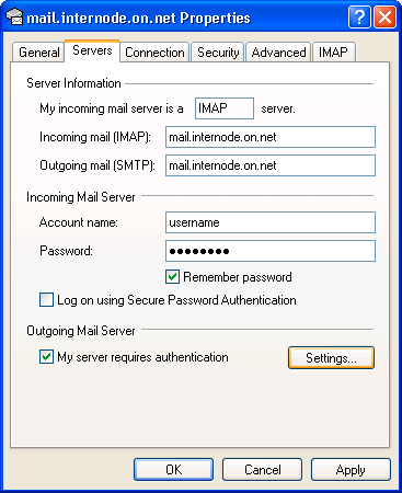 Screenshot: Server properties