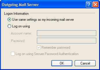 Screenshot: Outgoing server authentication