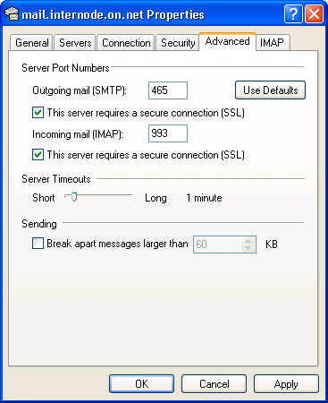 Screenshot: Advanced server settings