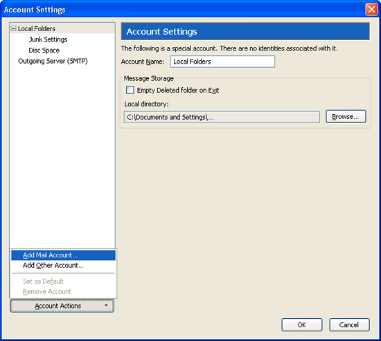 Screenshot: Selecting 'Add Mail Account'