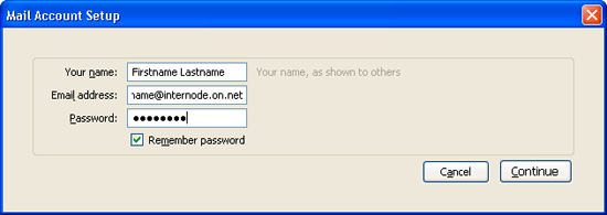 Screenshot: Entering your account details