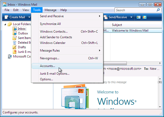 Tools > Accounts… Tools > Accounts…