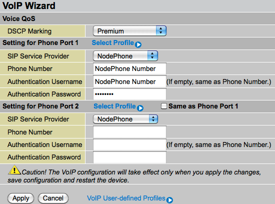 NodePhone Configuration