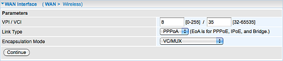 WAN Interface settings