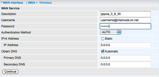 ADSL login information