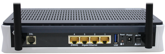 Figure 1: The ports on the back of a Billion 7800NXL router.