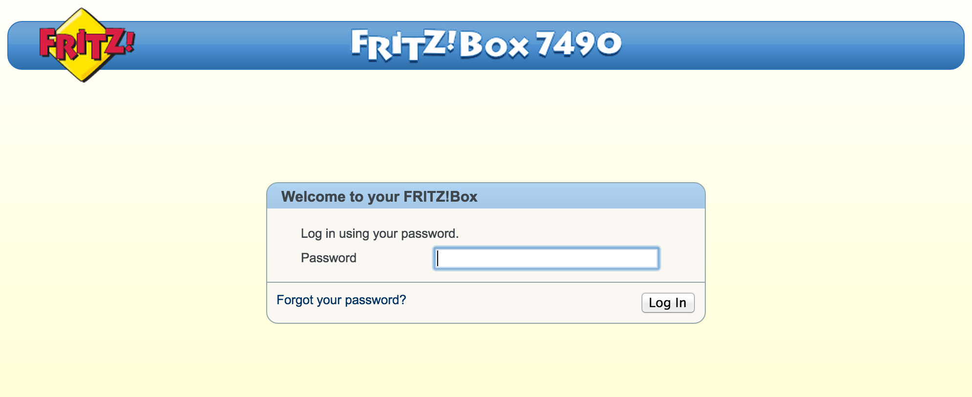 Screenshot: The FRITZ!Box Log In screen