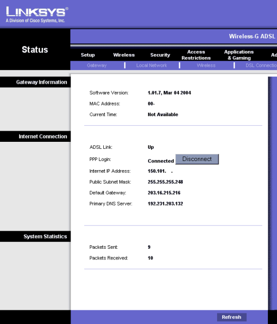 Link status Connected, ensure you have an IP address, if it is not
Connected, click Connect