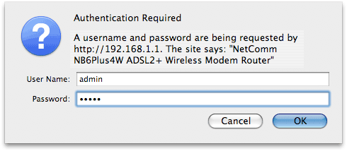 Router login screen