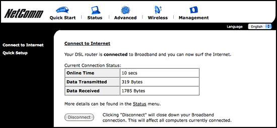 Router status screen