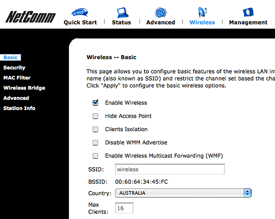 Router status screen