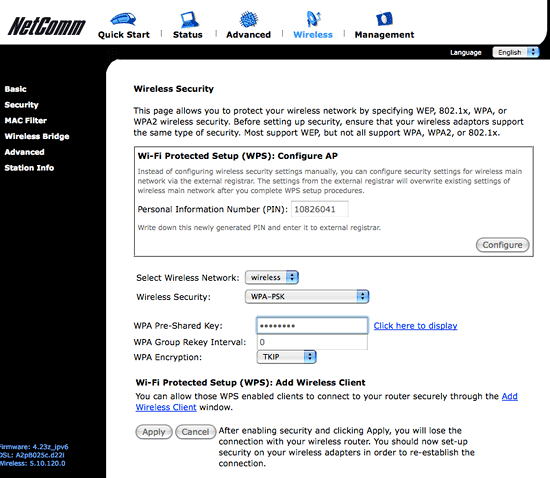 Router status screen