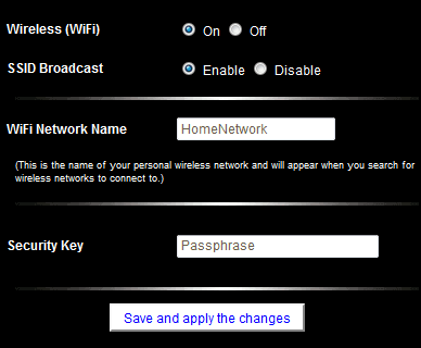 The NetComm NF2 Wireless Configuration page