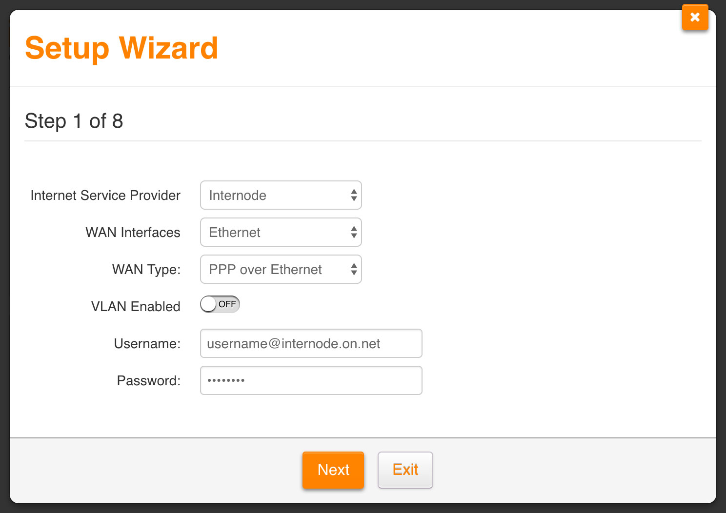 Screenshot: Setting up your Fibre service with the setup wizard