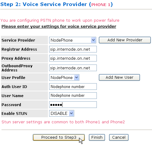 Figure 9: Entering Voice Service Provider settings