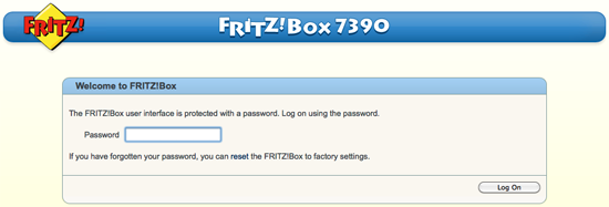 The FRITZ!Box 7390 Login Screen