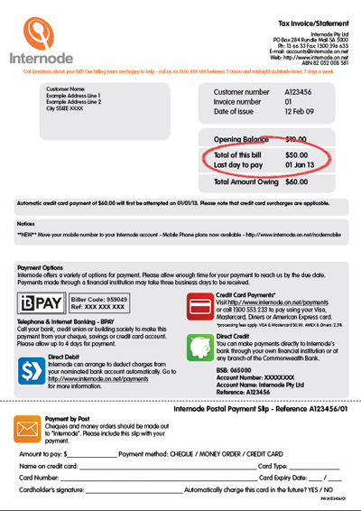 Example Invoice showing Last Day to Pay