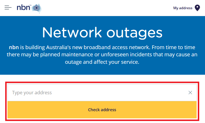  NBN Network outage address check example