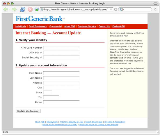 Example Phishing Website: A typical website set up for phishing
