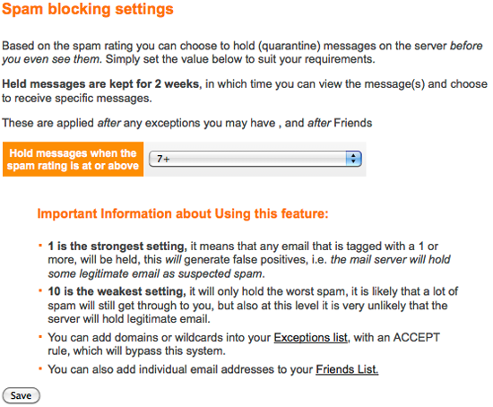 Internode's Spam Filter Settings