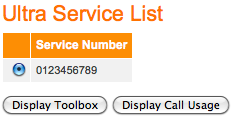 Screenshot: Selecting Call Usage or Toolbox