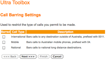 Screenshot: Call Barring Settings