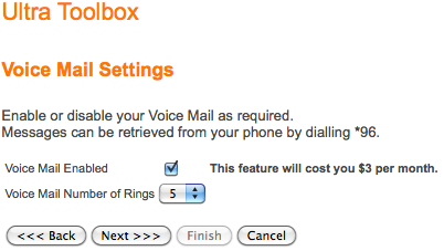 Screenshot: Setting up Voice Mail
