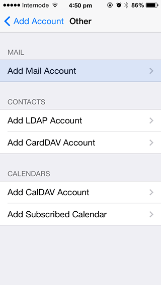 The 'Add Mail Account' button