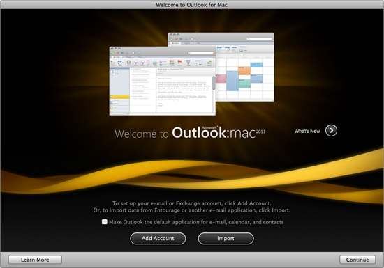 The Outlook:mac Welcome Screen