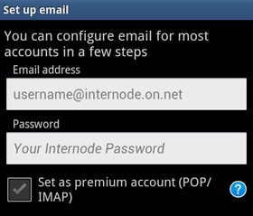 Screenshot: Entering your email account information
