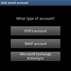 Screenshot: Selecting the type of email account 