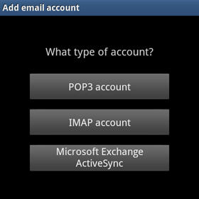Screenshot: Selecting the type of email account