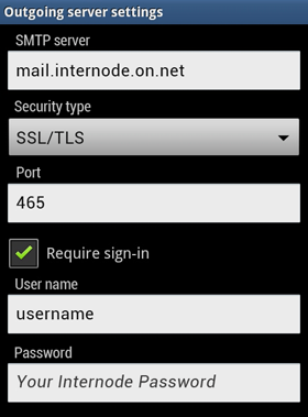 Screenshot: Configuring the outgoing server settings