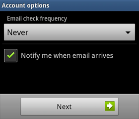 Screenshot: Setting email check frequency