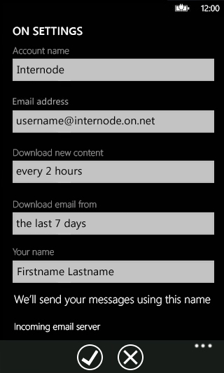 Account settings for Internode email