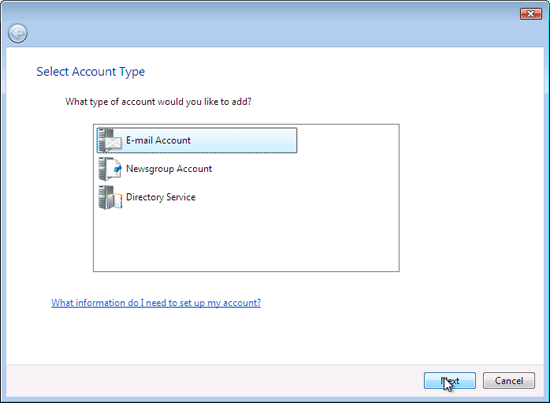 Screenshot: Selecting the Account Type