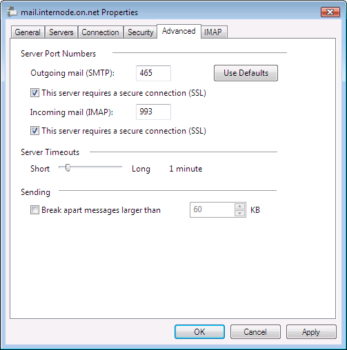 Screenshot: Setting Advanced server settings