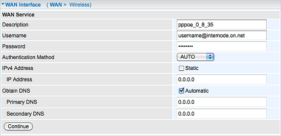 ADSL login information