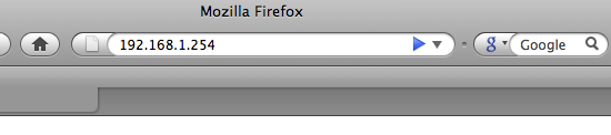 Entering the IP address to access the router