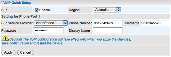 Figure 3: The basic VoIP settings page