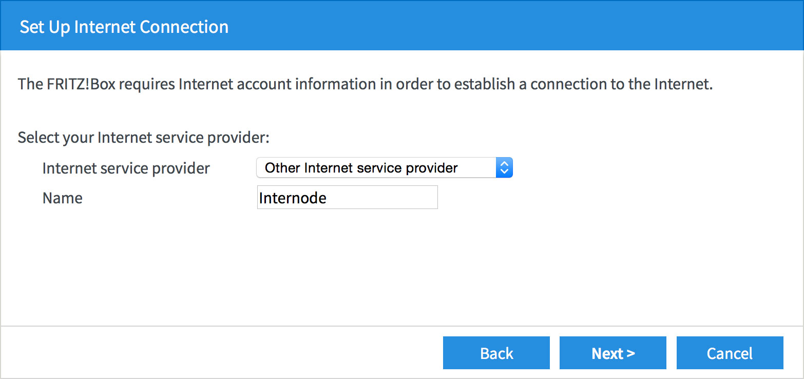 FritzBox ISP selection screen