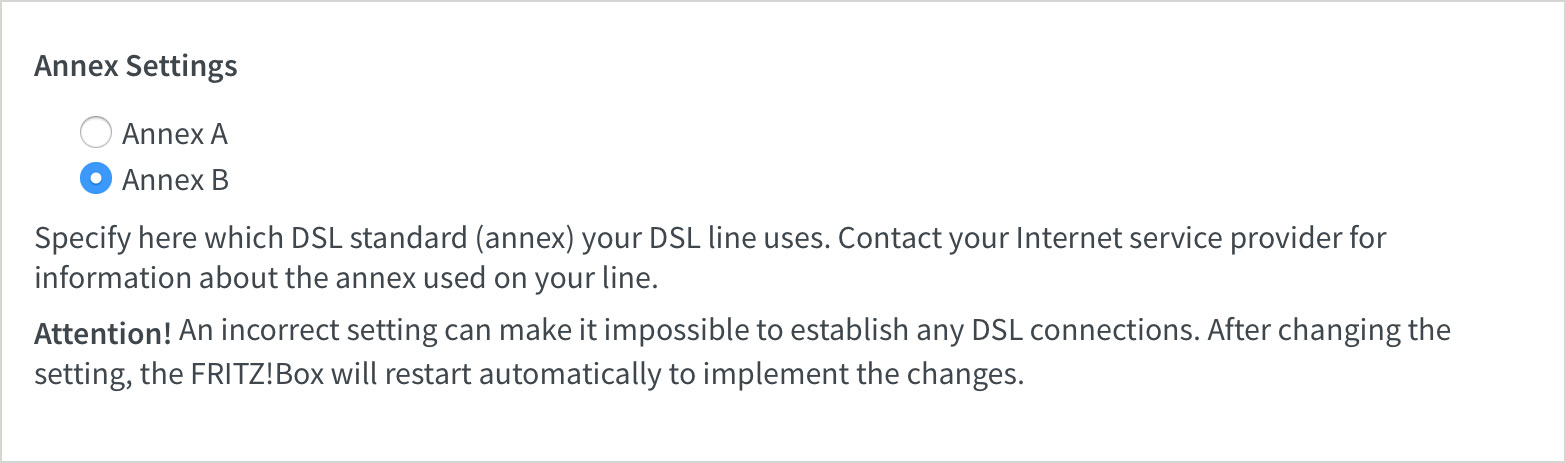 FritzBox Annex settings